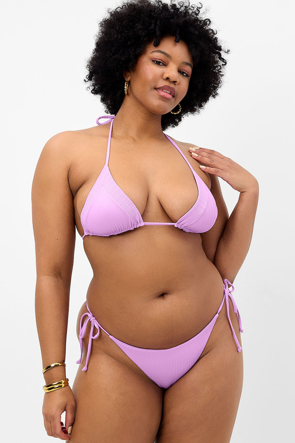 Sky Plissé String Bikini Top - Wisteria