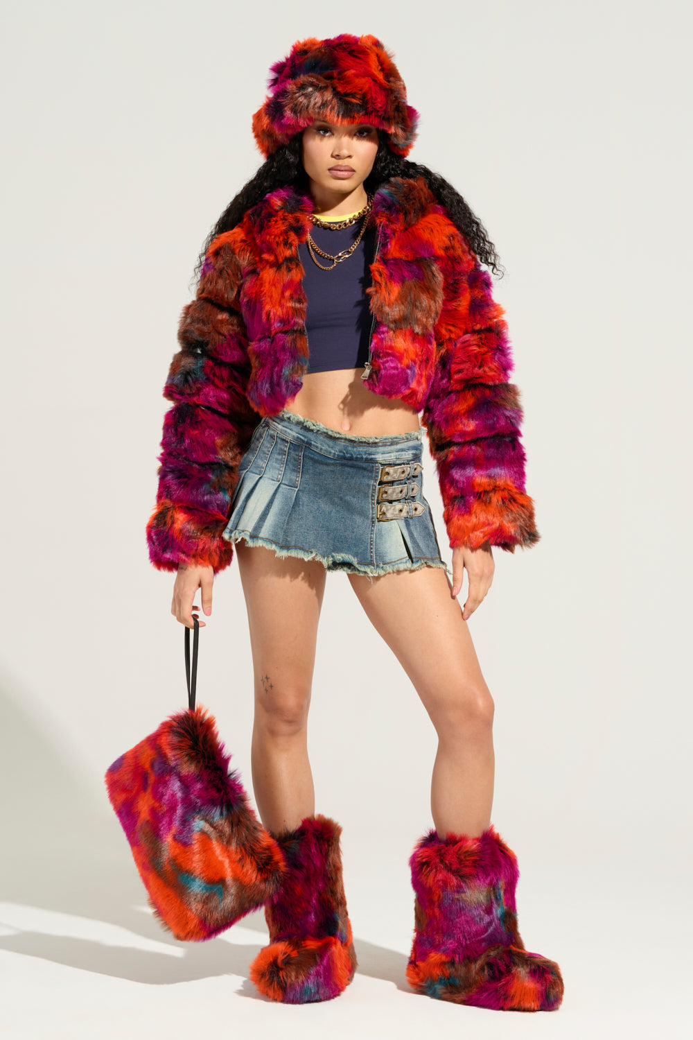 GRACELLE MULTI FAUX FUR CROPPED JACKET