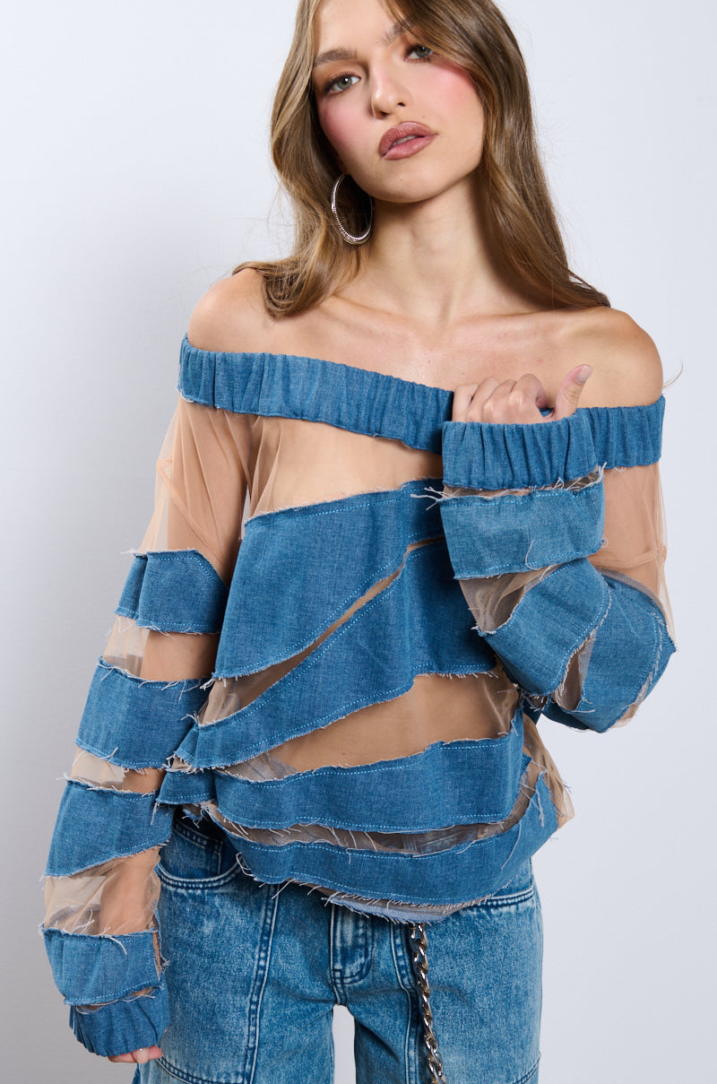 I SPY DENIM PATCHWORK OVERSIZED SHIRT