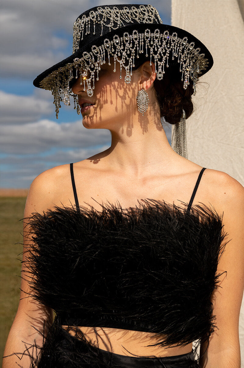 REAL OSTRICH FEATHERS CROP MESH BANDEAU