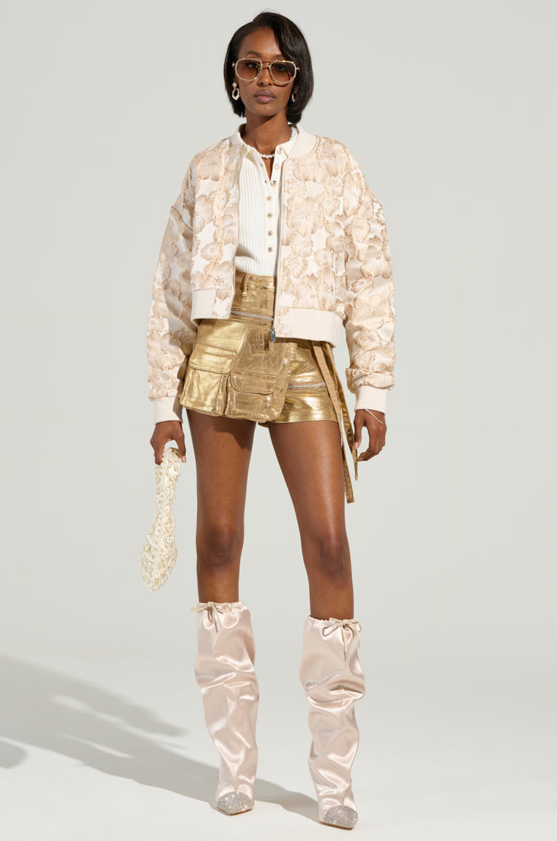 RUNAWAY METALLIC DENIM SHORTS