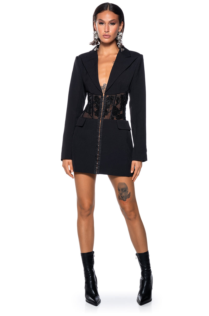 HAND BEADED MESH CORSET BLAZER