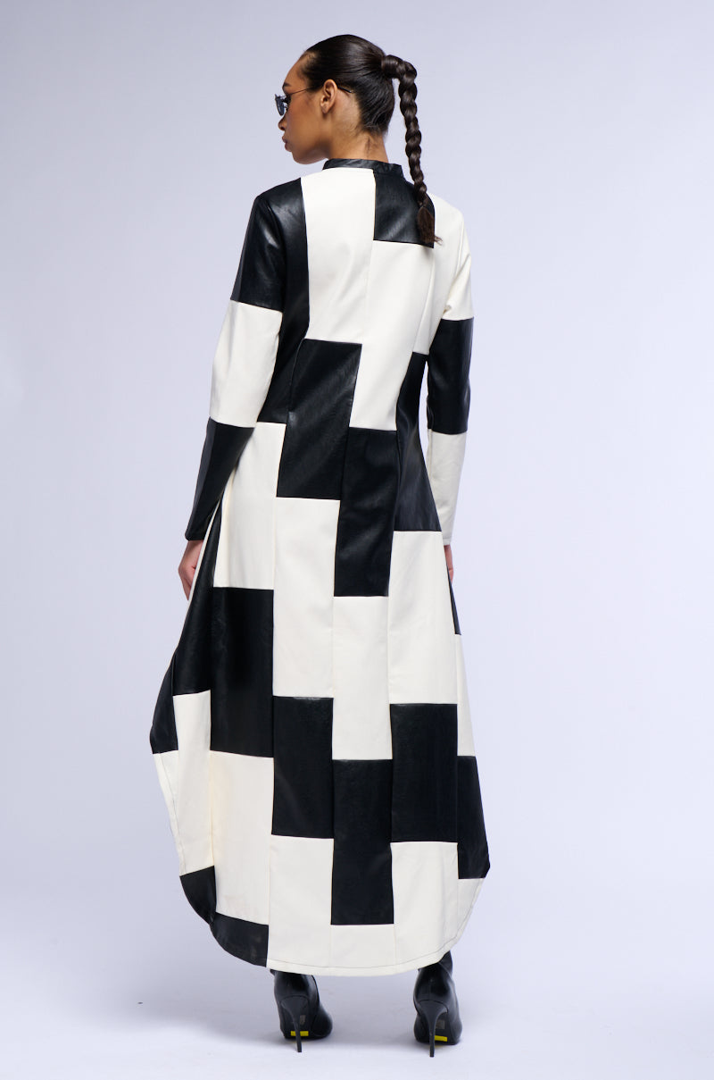 BACK AGAIN PATCHWORK FAUX LEATHER TRENCH