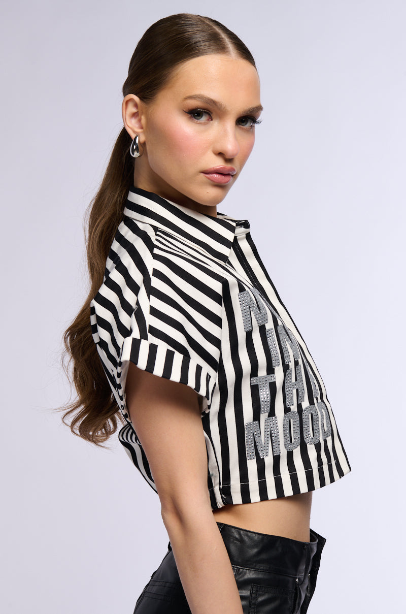 NOT IN THE MOOD STRIPED BUTTON DOWN CROP BLOUSE