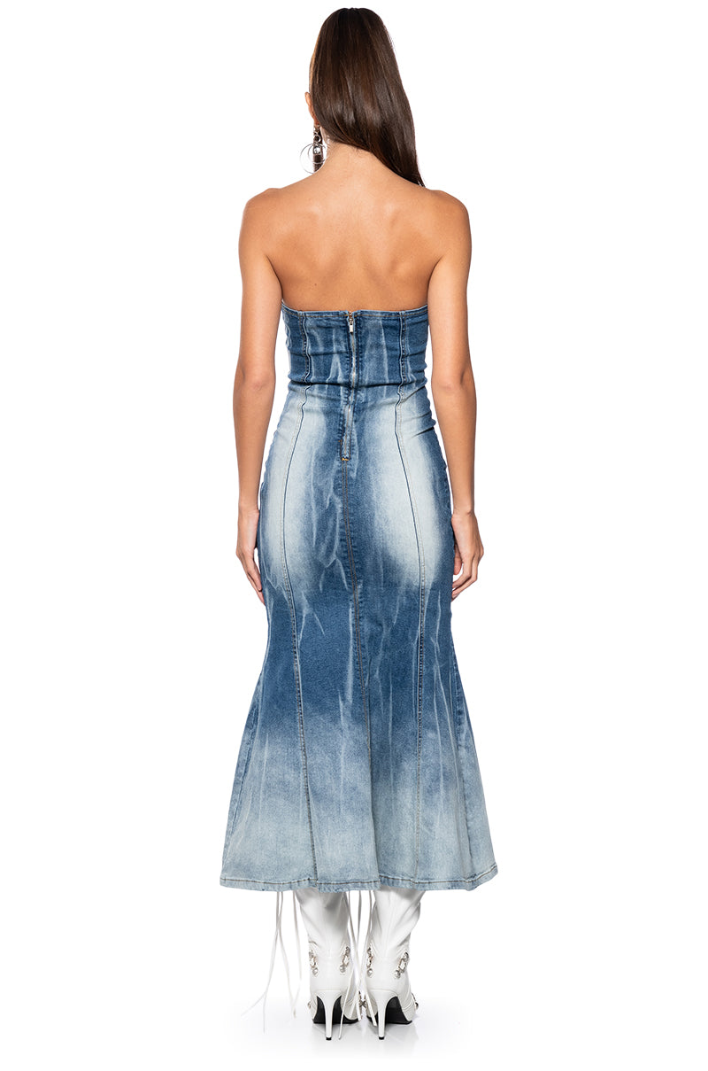 MILEY WASHED DENIM MIDI DRESS