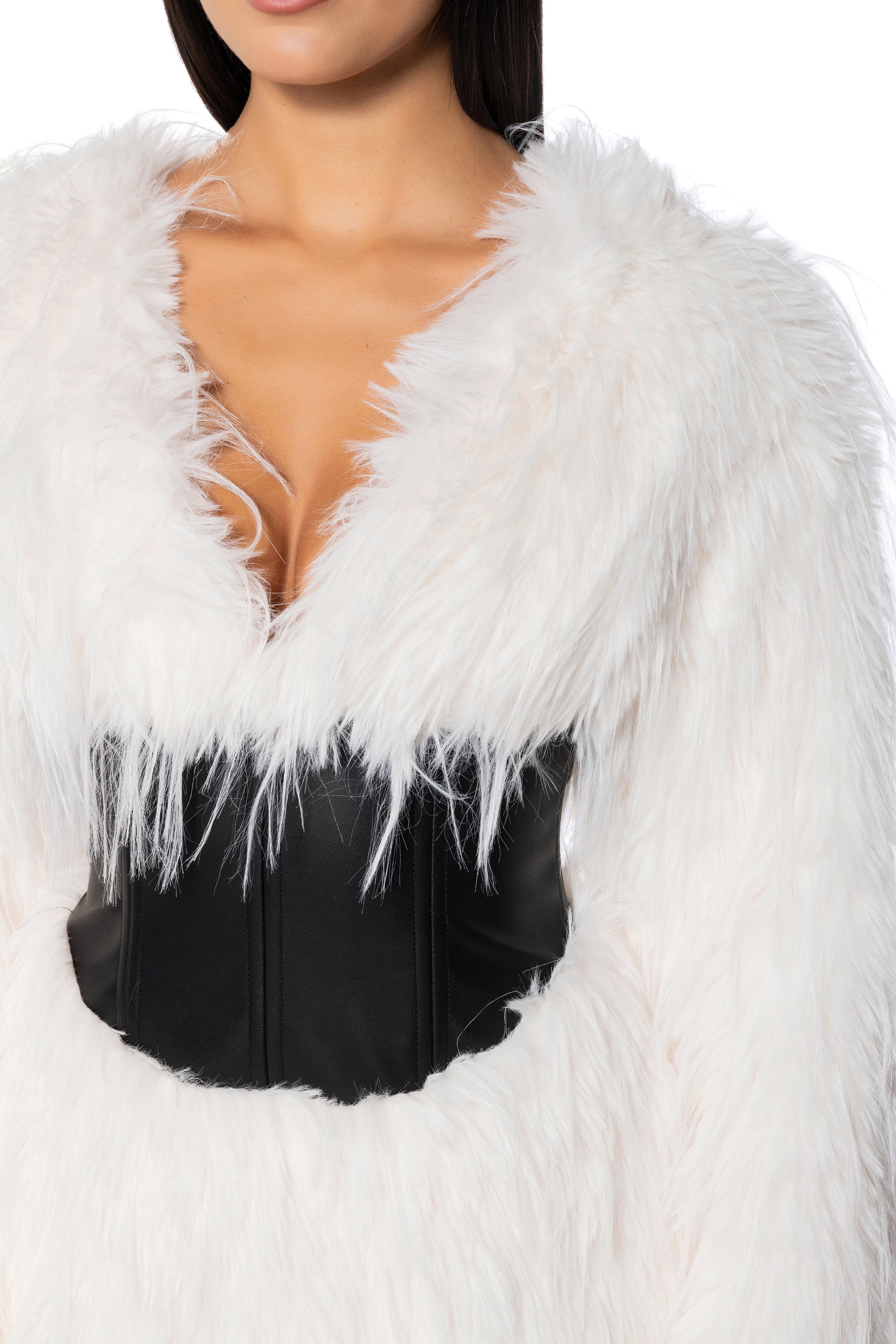 CAMREN FAUX FUR CORSET WAIST MINI DRESS