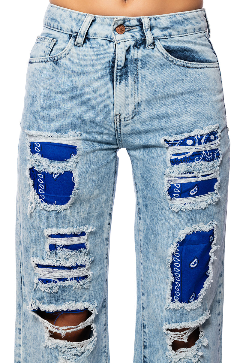 YOUR NEW FAVORITE DISTRESSED PATCHWORK FLARED JEANS