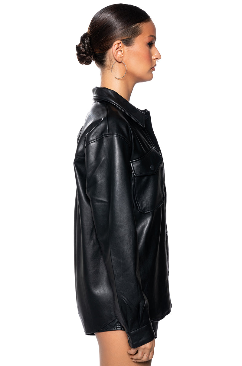 KATE FAUX LEATHER BUTTONDOWN SHIRT