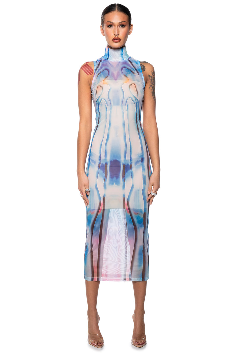 WATERCOLOR MESH MIDI DRESS