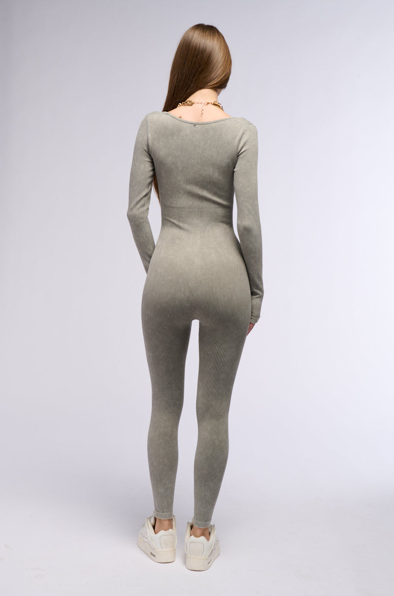 HOT GIRL WALK LONG SLEEVE CATSUIT IN OLIVE