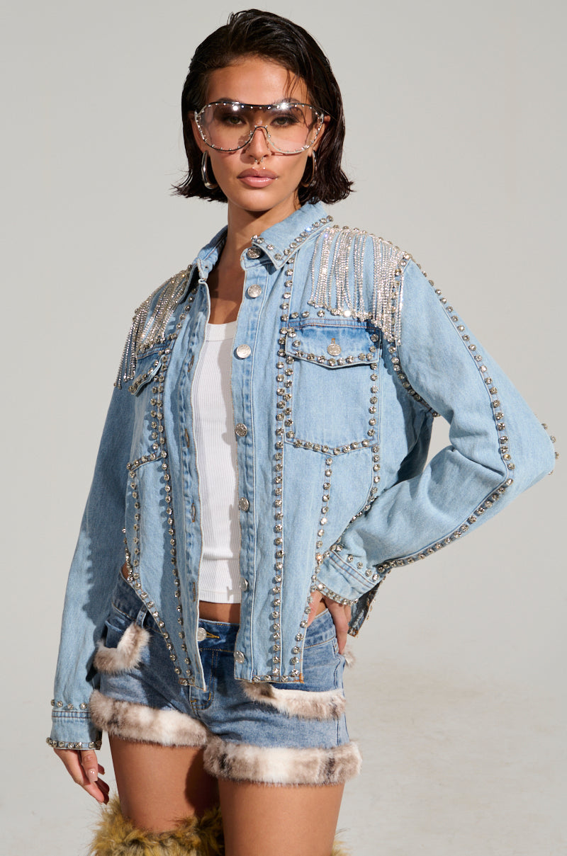 CARLIS DISTRICT COWGIRLS BLING DENIM JACKET