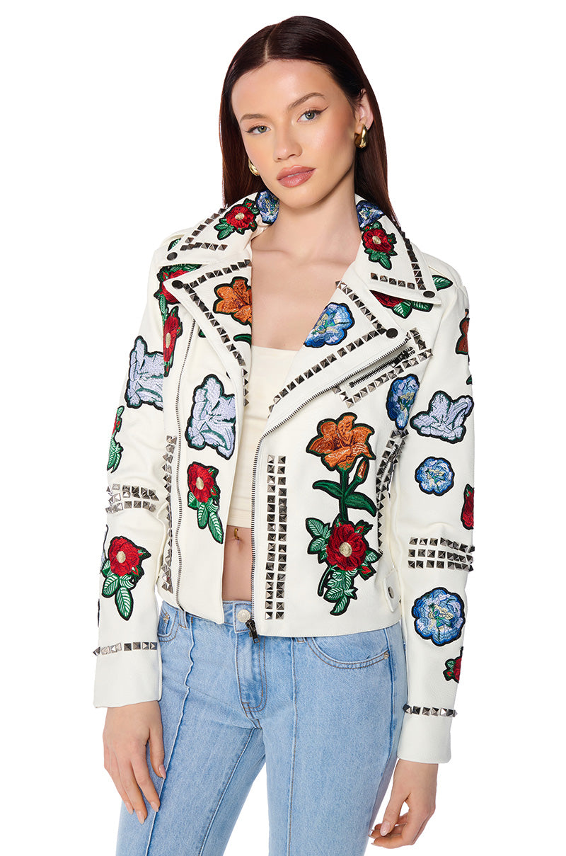 LA LOUVRE FLORAL PATCH MOTO JACKET