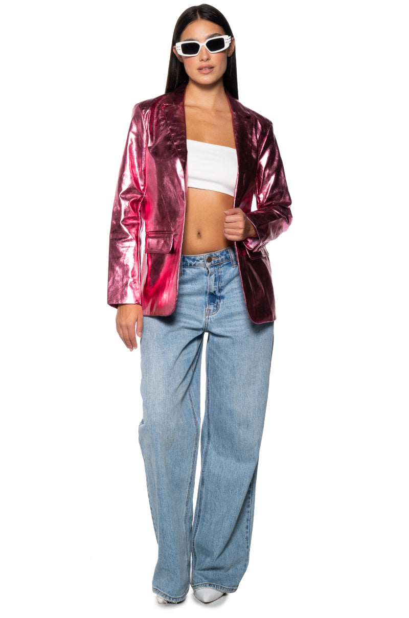 IT WAS ALL A DREAM PINK METALLIC PU BLAZER