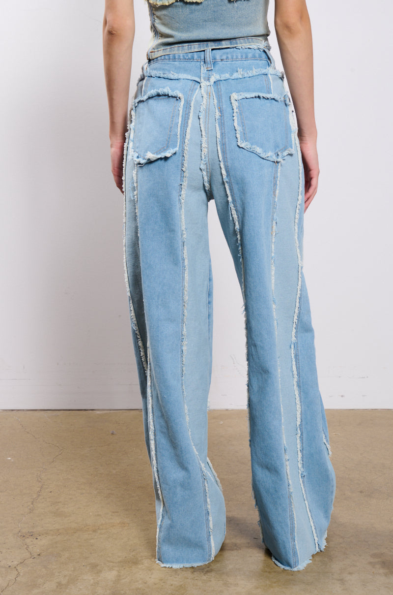 DONT NEED TO SLEEP DISTRESSED WIDE LEG DENIM PANT