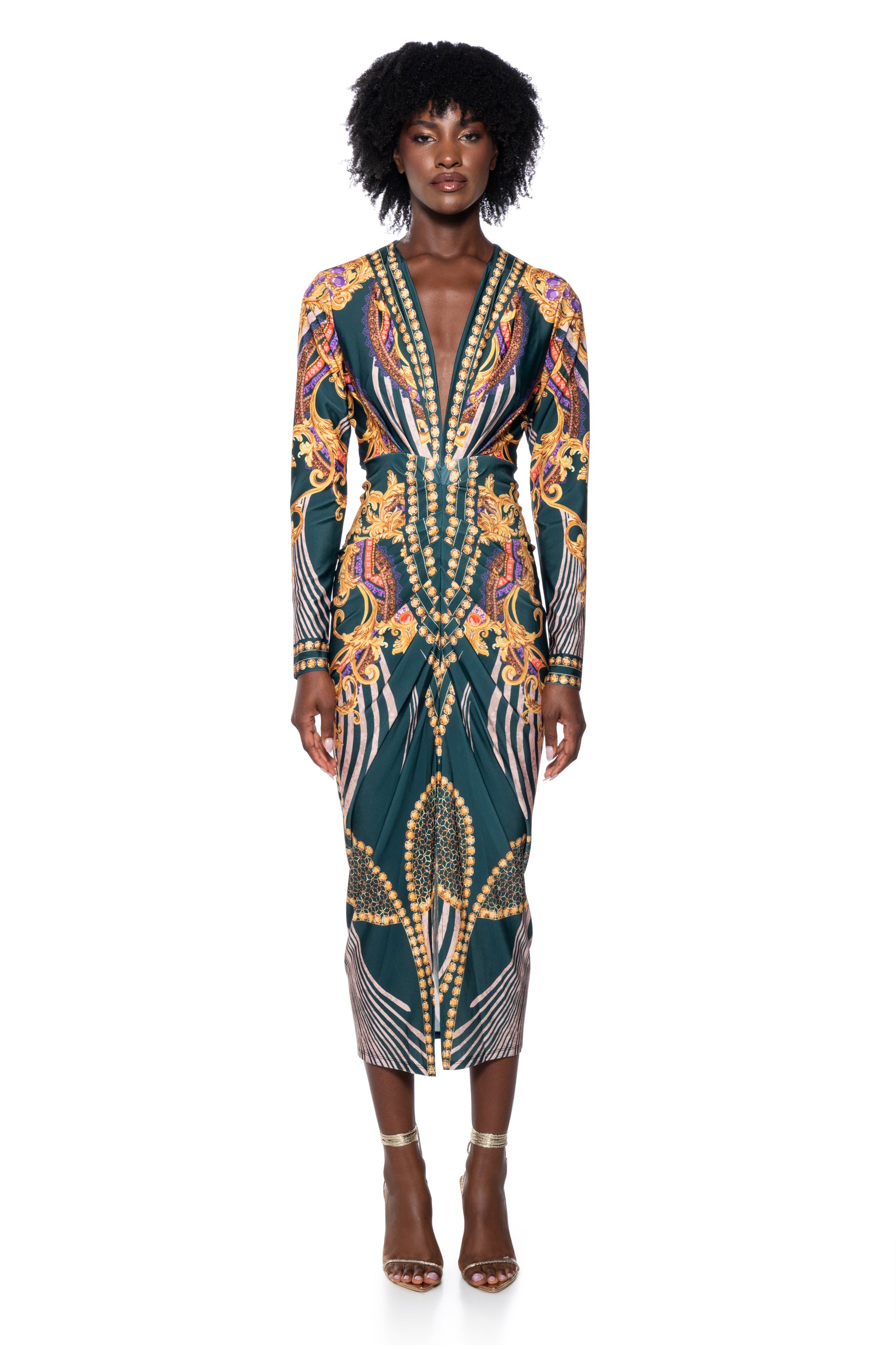 COLETTE SCARF PRINT MIDI DRESS