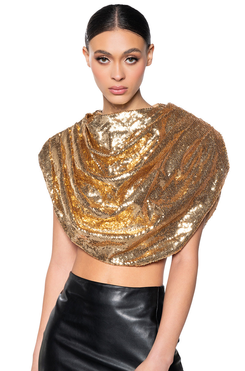 RUNWAY VIBE SEQUIN DRAMATIC TOP