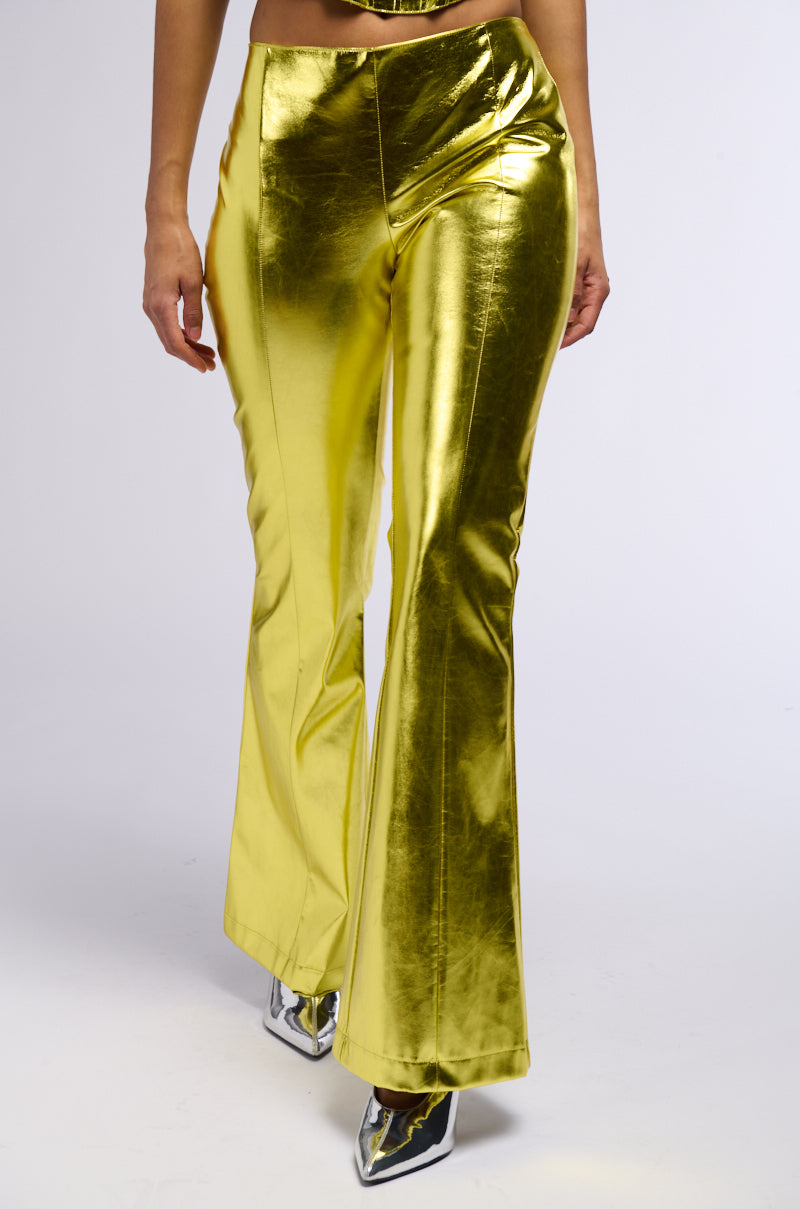 NEED YOU TONIGHT METALLIC FAUX LEATHER FLARED PANT