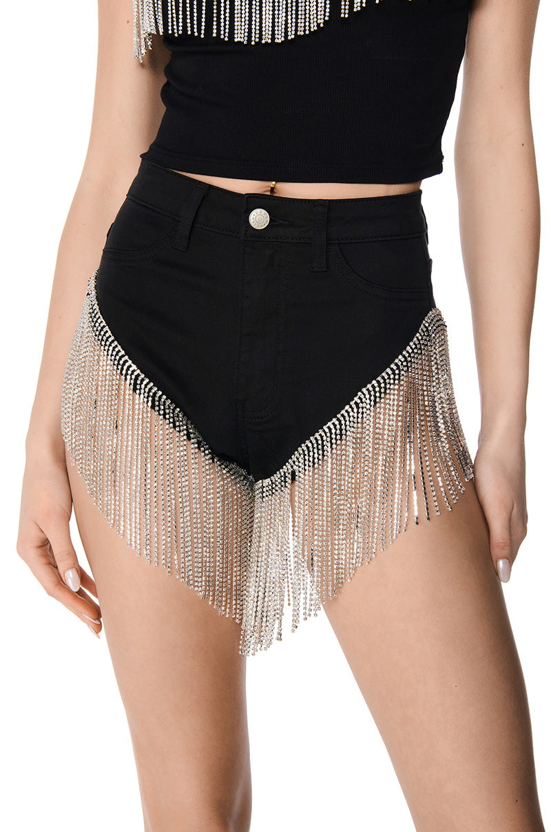 GONNA LOVE ME WATERFALL RHINESTONE DENIM SHORT