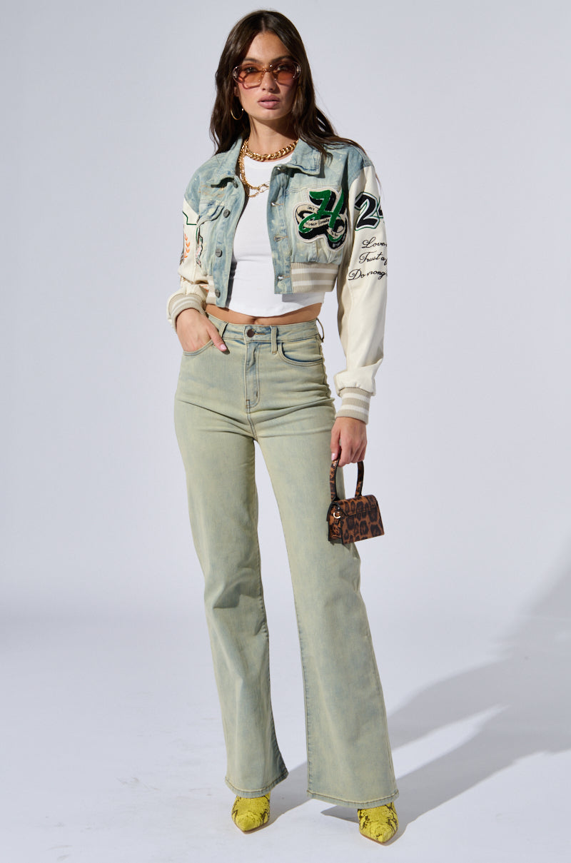 BORN TO WIN CROPPED BOMBER JACKET