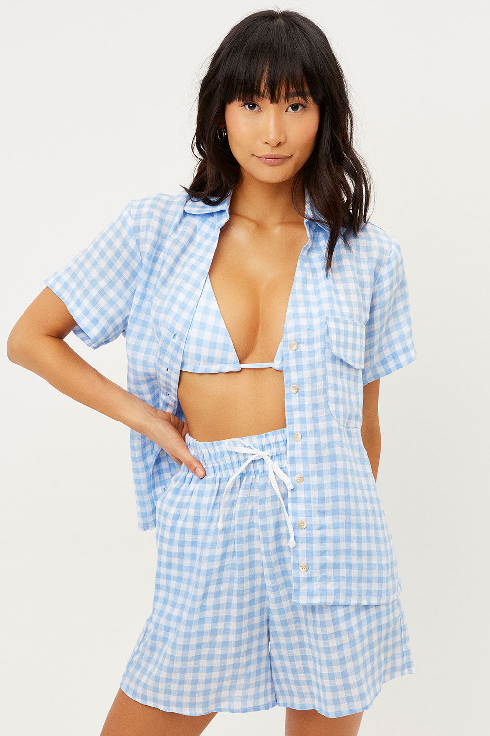 Lou Button Up Top - Bluebell