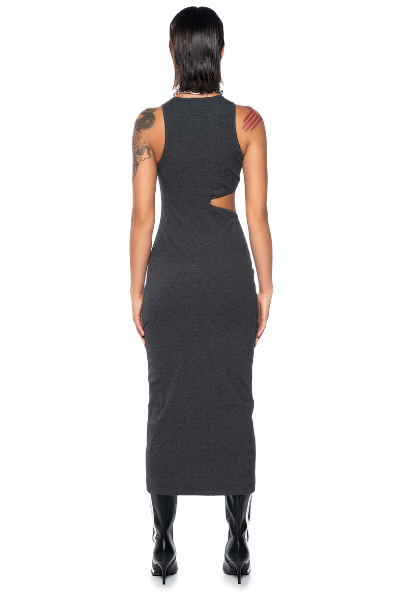 EFFORTLESS WIN SIDE CUTOUT MIDI DRESS