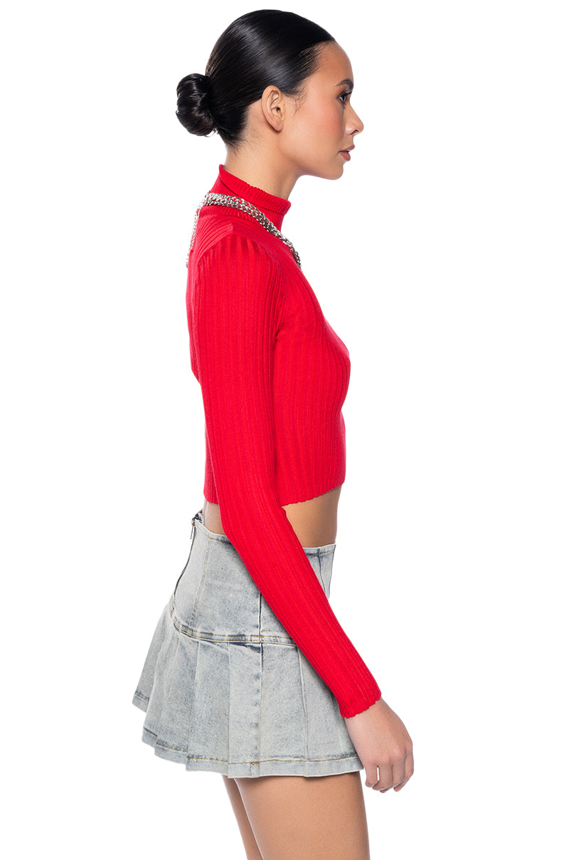 PAXTON LONG SLEEVE TURTLENECK RIB CROP SWEATER