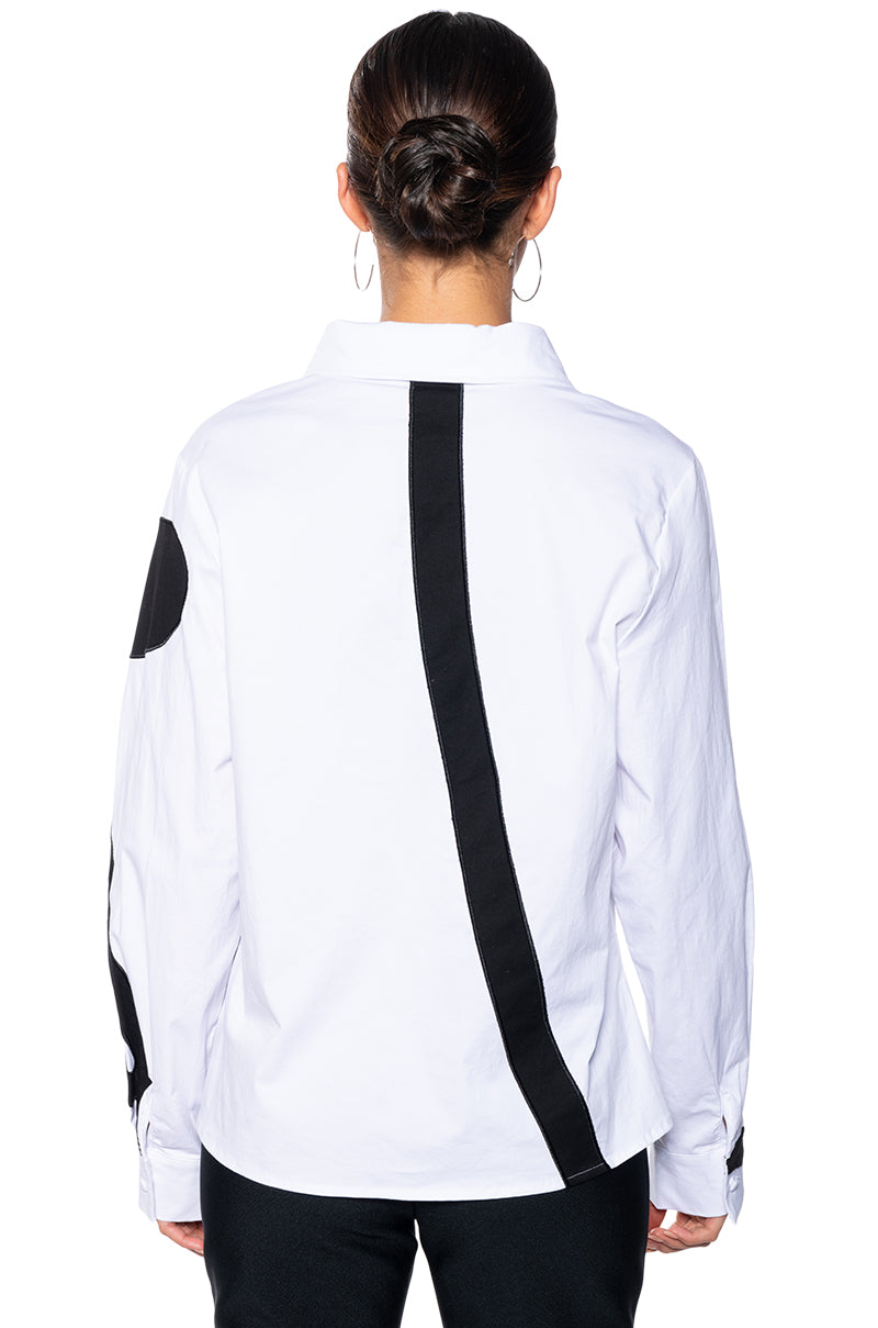 EYE ON YOU BUTTON DOWN POPLIN LONG SLEEVE TOP