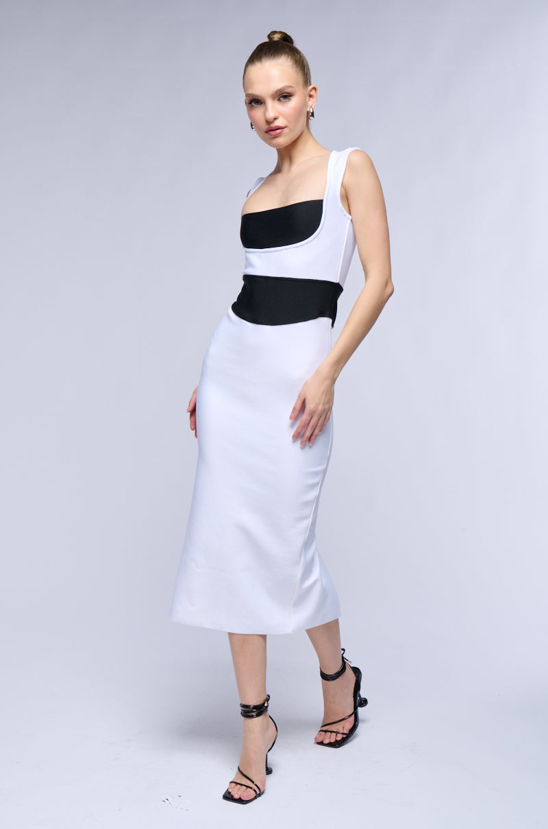 BIANCA COLORBLOCK BANDAGE KNIT MIDI DRESS