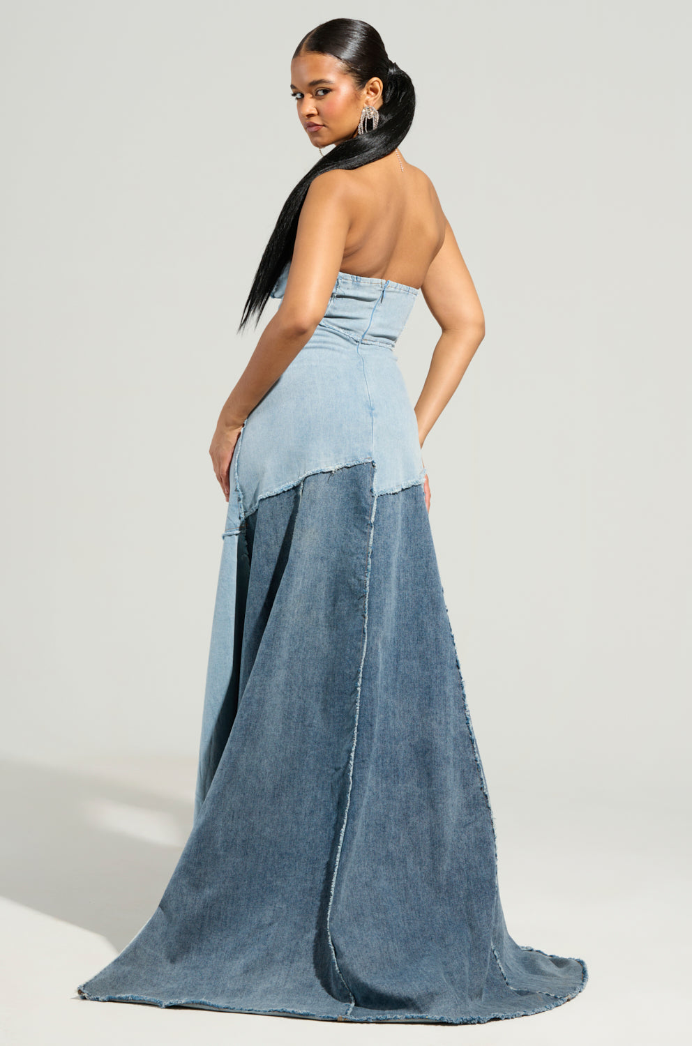 IT'S BRITNEY PATCHWORK DENIM MAXI DRESS