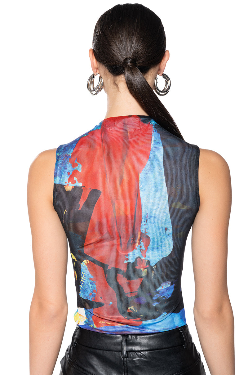 ABSTRACT SLEEVELESS MESH BODYSUIT