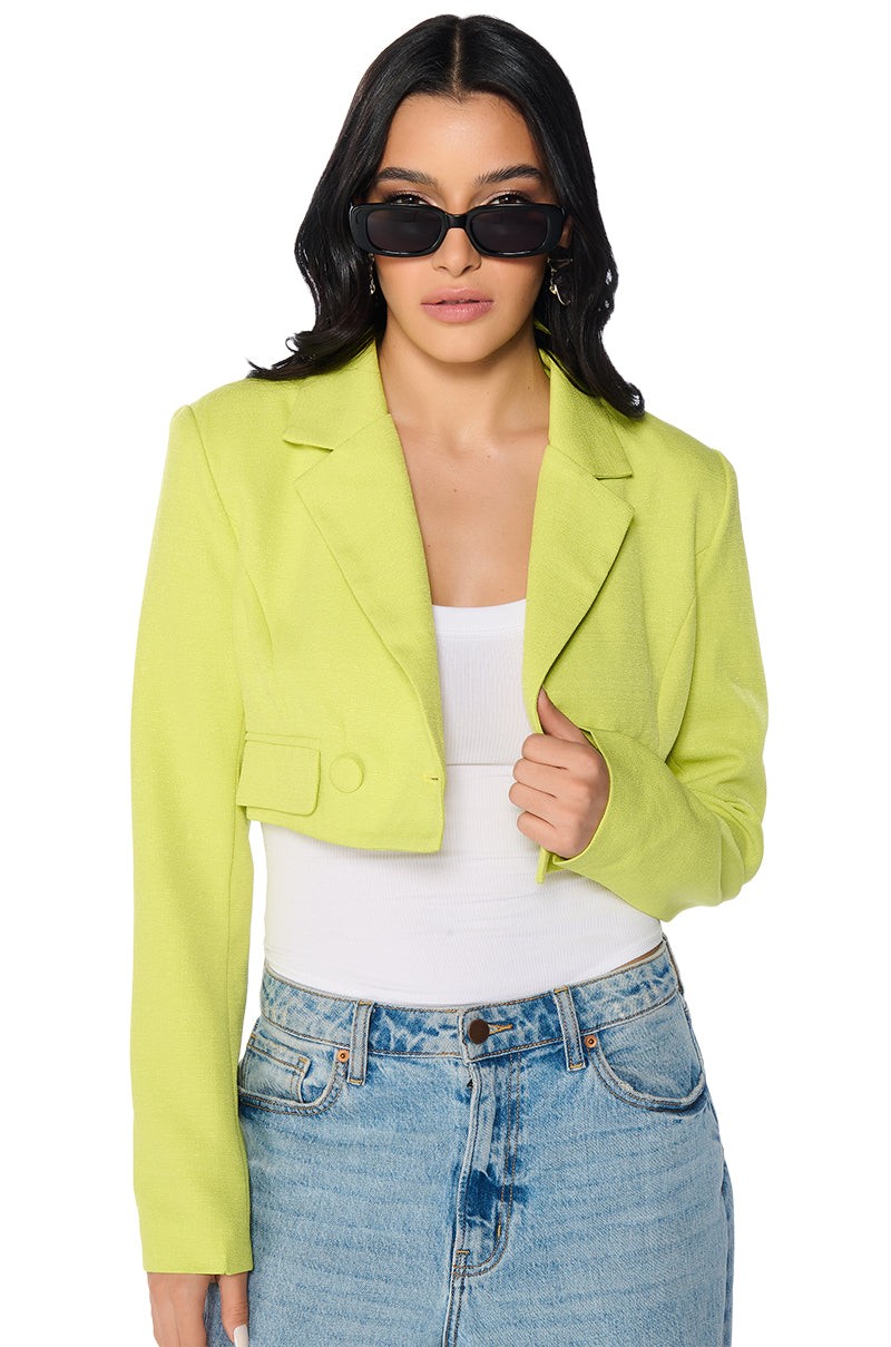 EVERYWHERE CROPPED SPRING BLAZER IN LIGHT GREEN