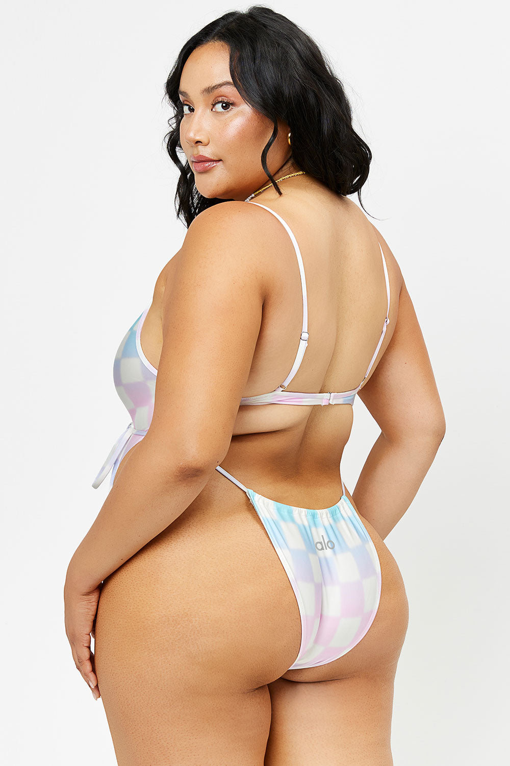 Croft Satin Cheeky One Piece Swimsuit - Pastel Checker