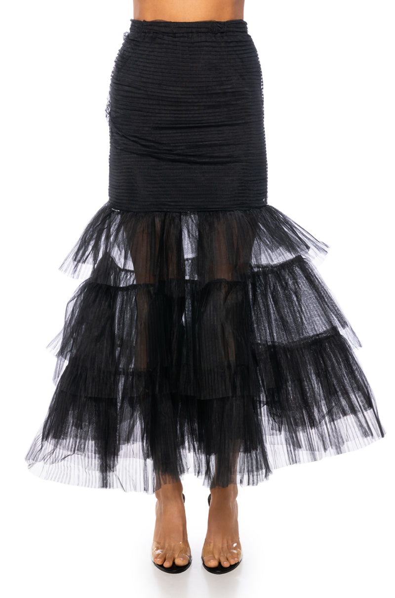 AT THE GALA FLOUNCED TULLE MAXI SKIRT