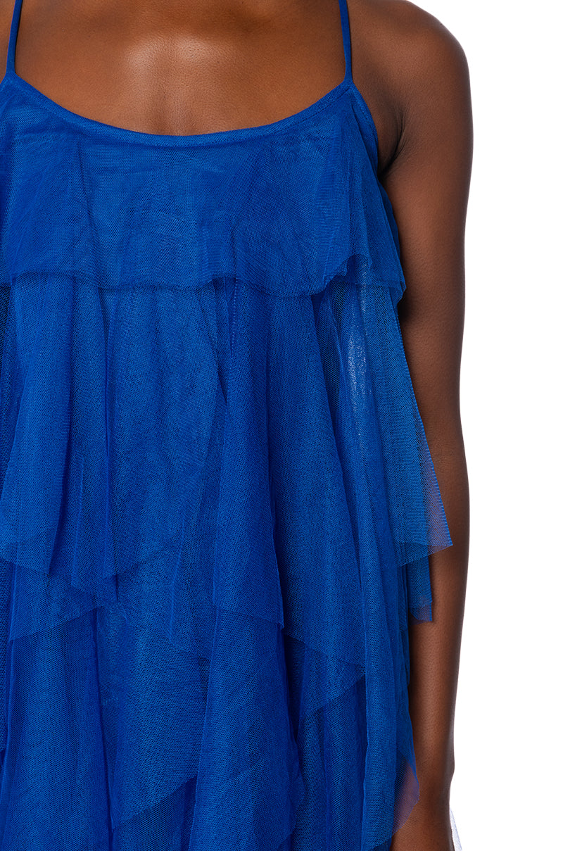 TOP TIER RUFFLE MAXI DRESS ROYAL BLUE