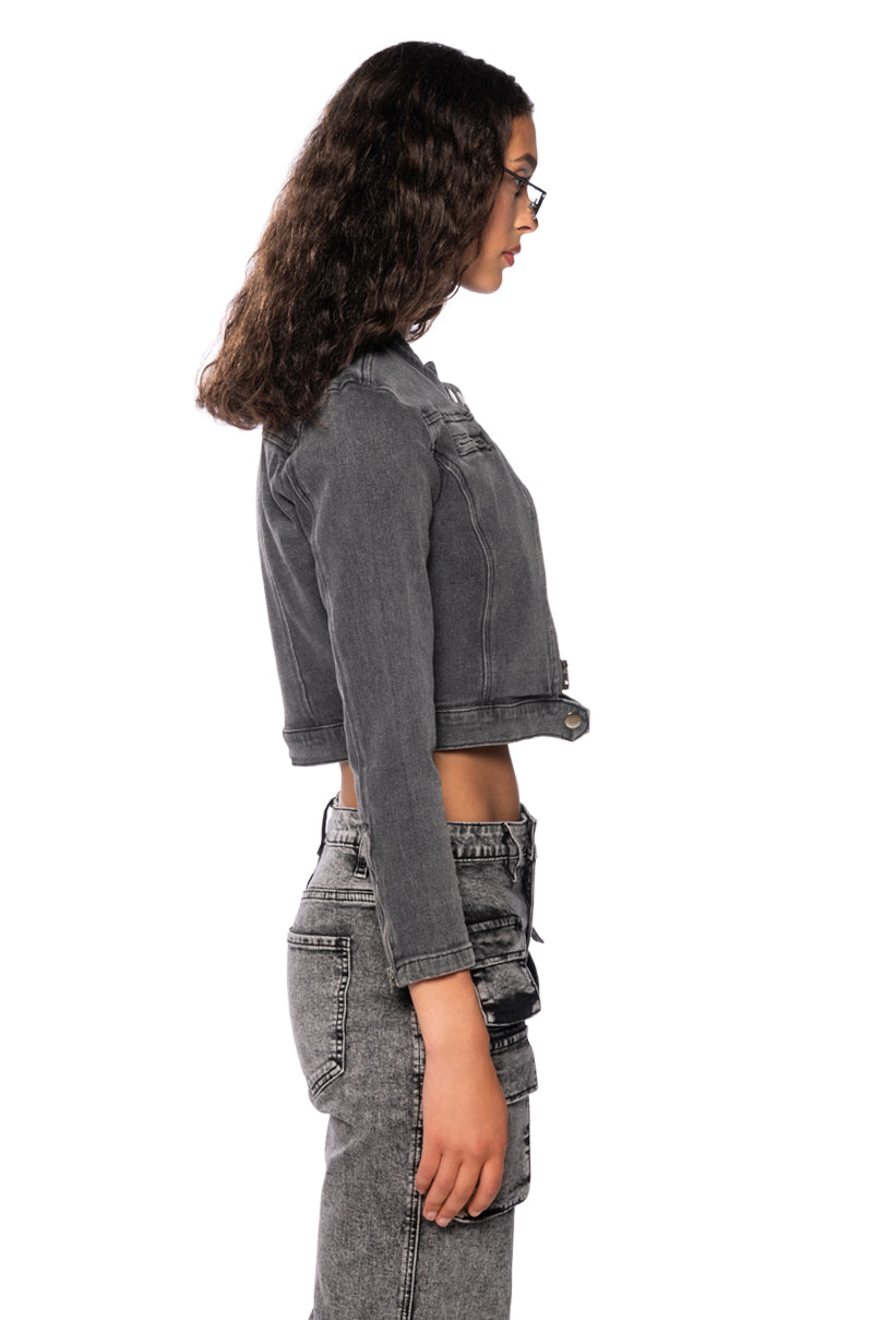 ON THE GO WASHED GREY DENIM MOTO JACKET