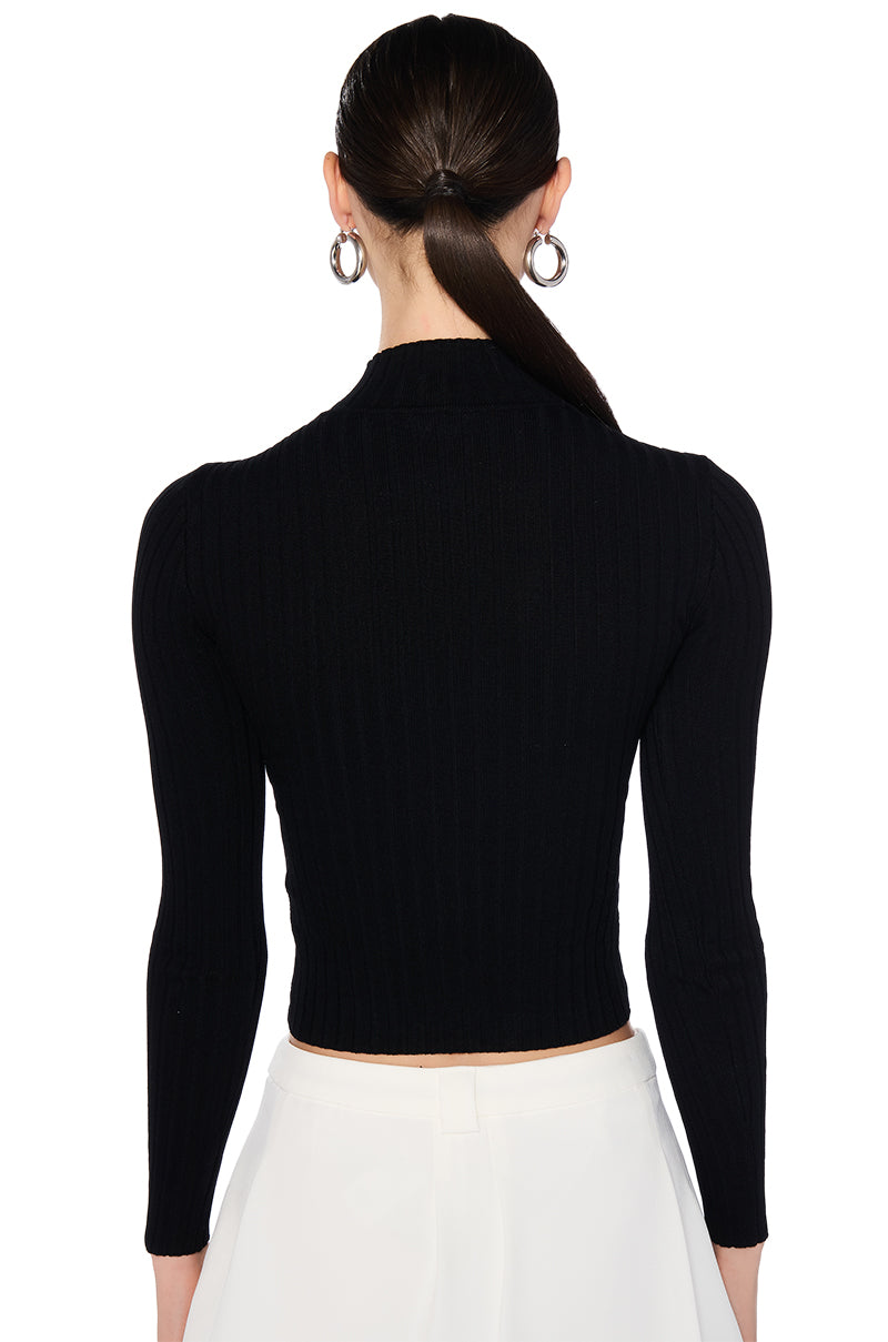 PRIME TIME LONG SLEEVE MOCK NECK SWEATER IN BLACK