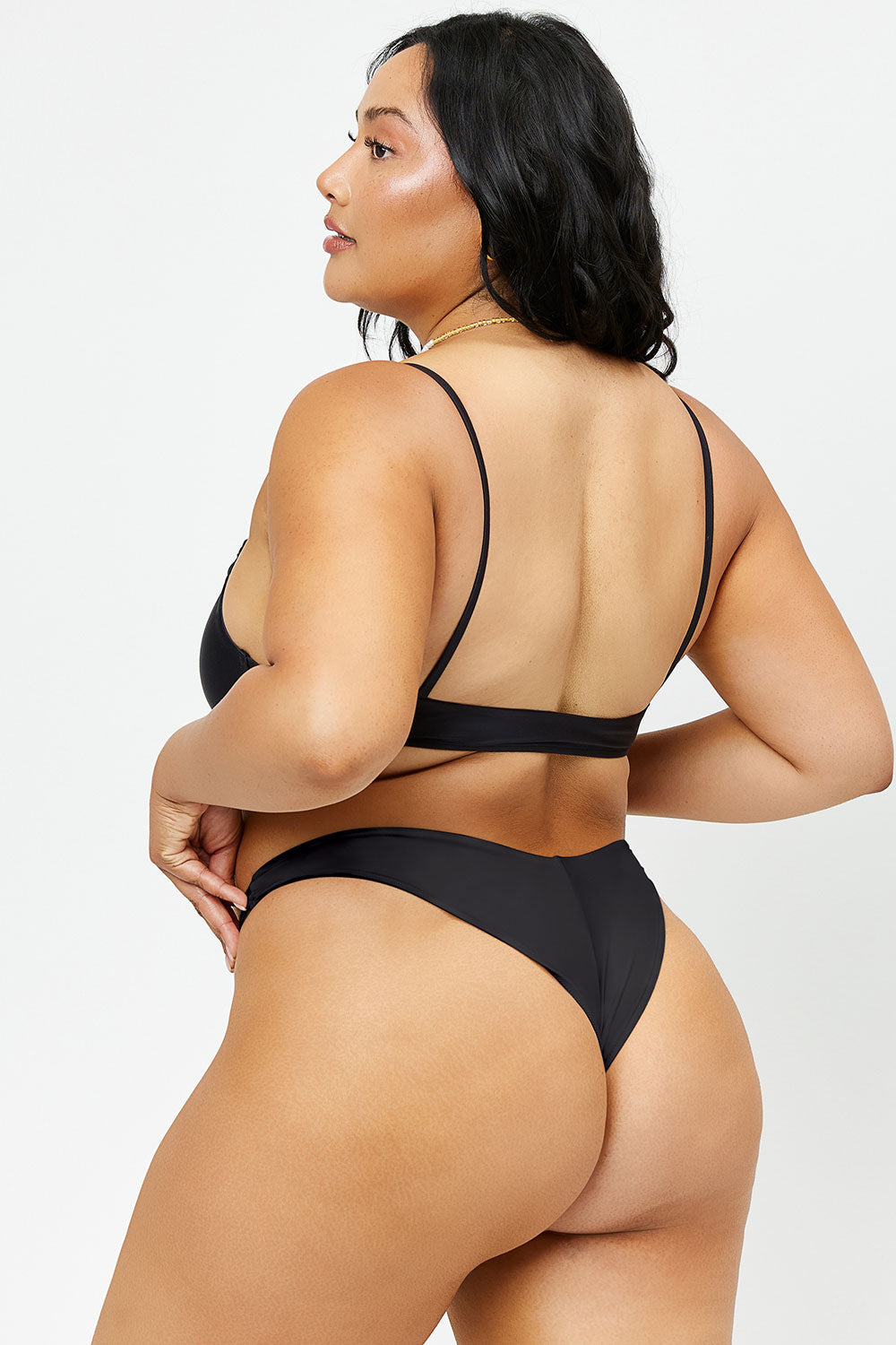 Katarina Satin Cheeky Bikini Bottom - Black