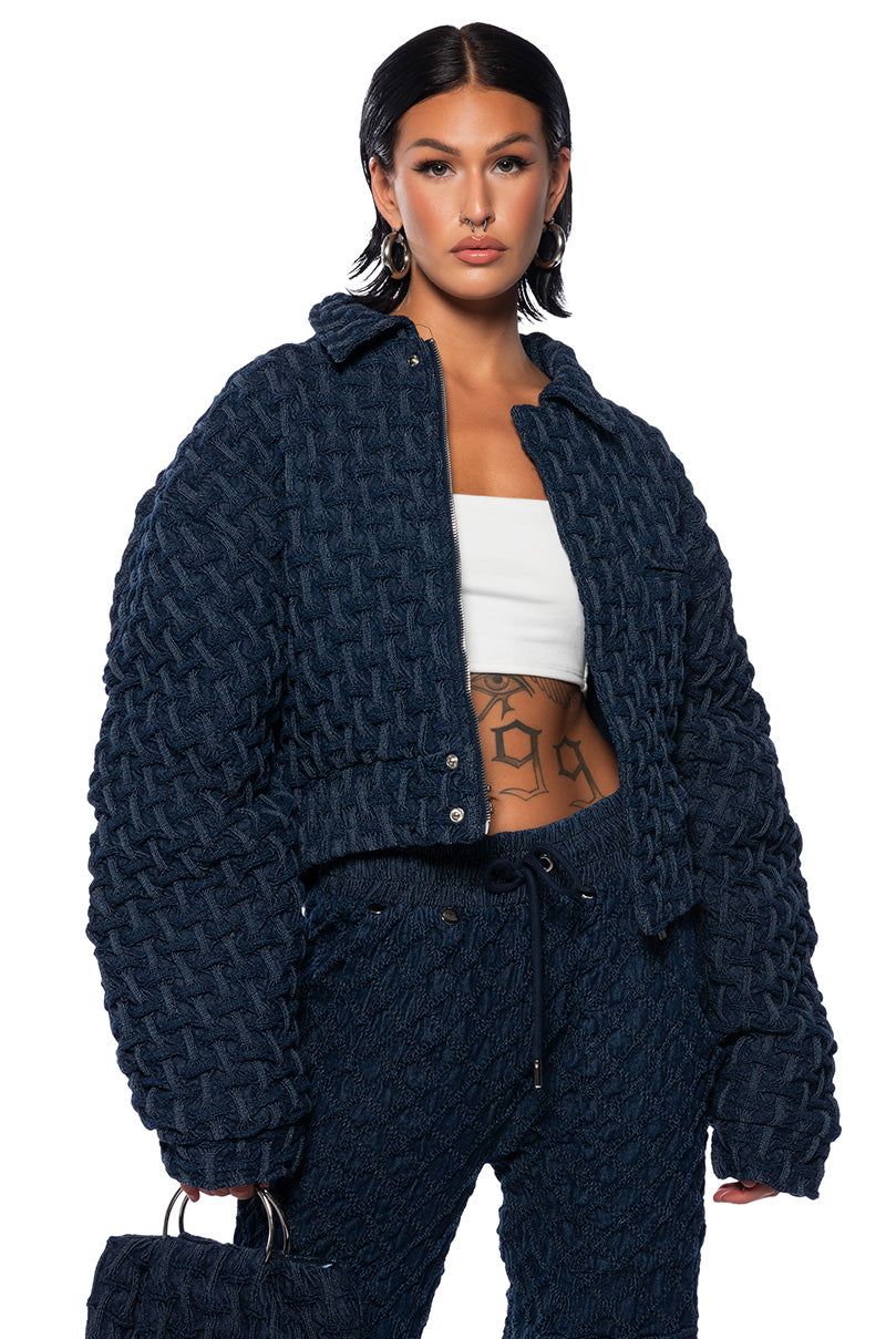 OKSA DENIM WEAVE BOMBER