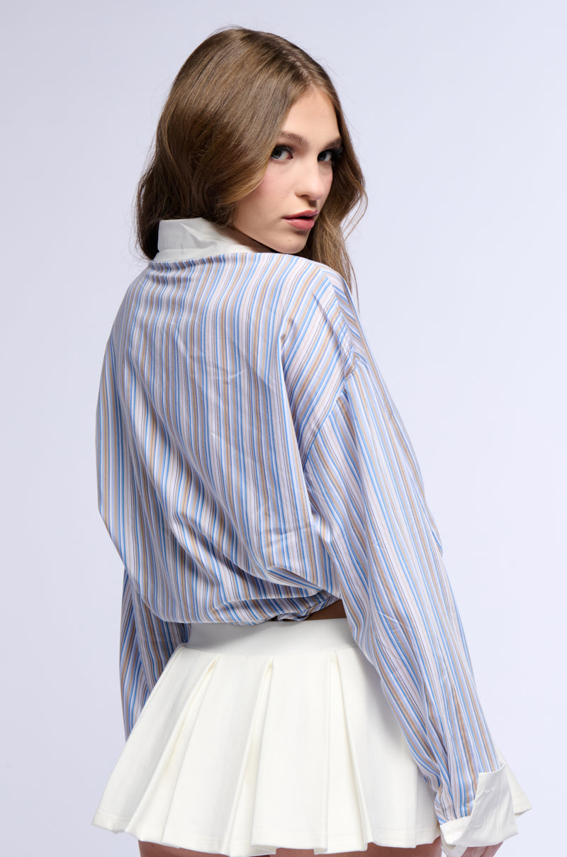 EFFIE STRIPED POPLIN CROP BUTTON DOWN