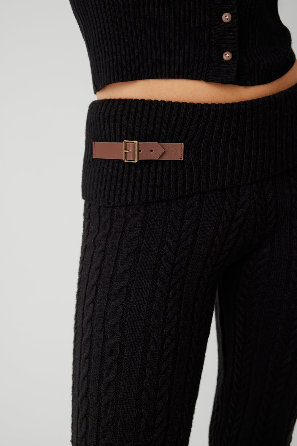 Fleur Cable Cloud Knit Pant - Black