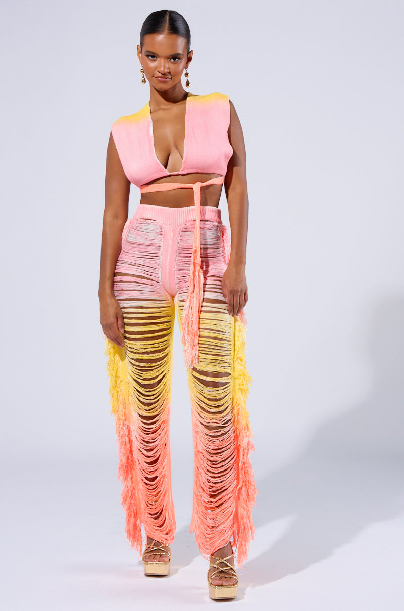 TIME TO DANCE CUTOUT FRINGE PANT AND TOP SET