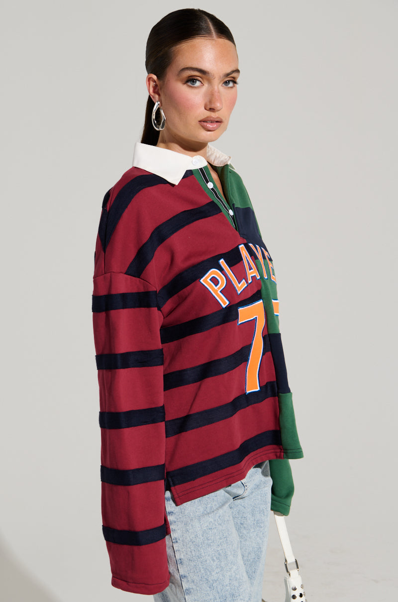 OFF THE FIELD LONG SLEEVE STRIPED RUGBY TEE