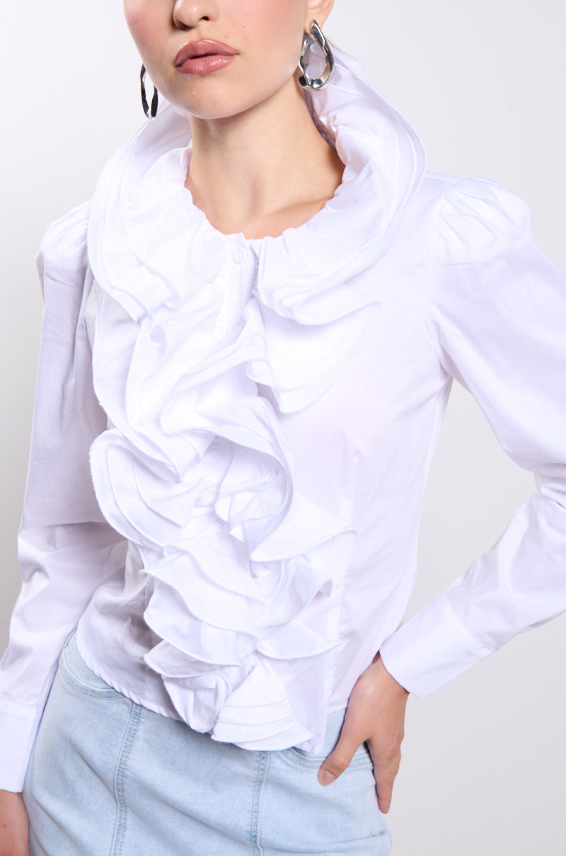 CALISTA STATEMENT RUFFLE COLLAR BUTTON DOWN BLOUSE