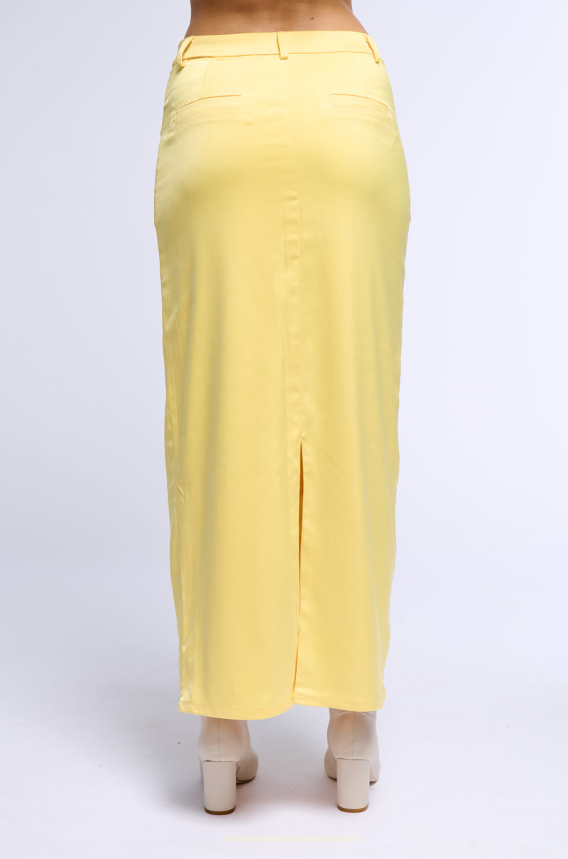 BELLISSIMA SATIN FINISH MAXI SKIRT IN YELLOW