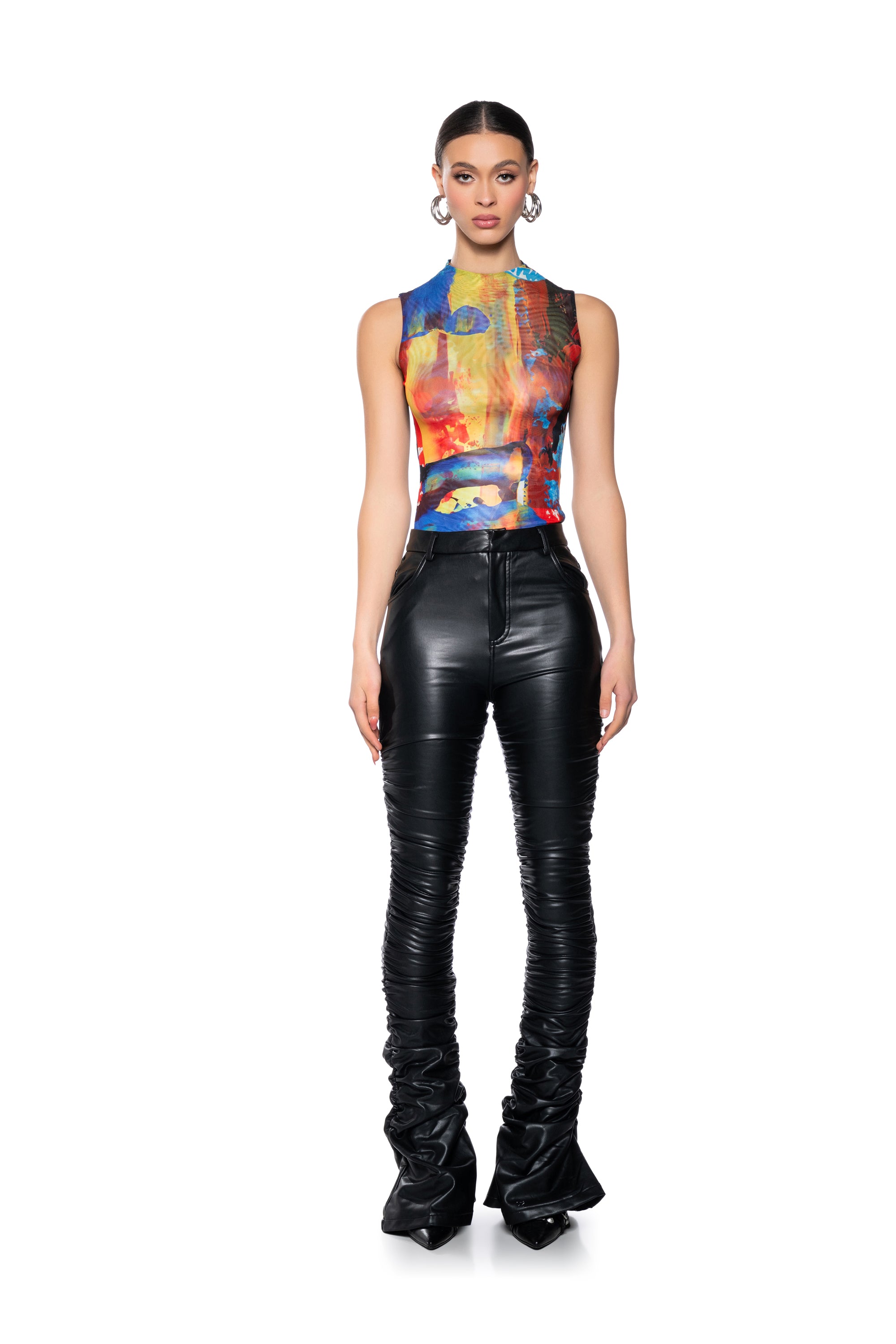 ABSTRACT SLEEVELESS MESH BODYSUIT