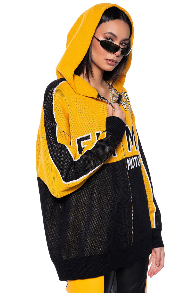 FEMME RACING KNIT ZIP UP SWEATSHIRT