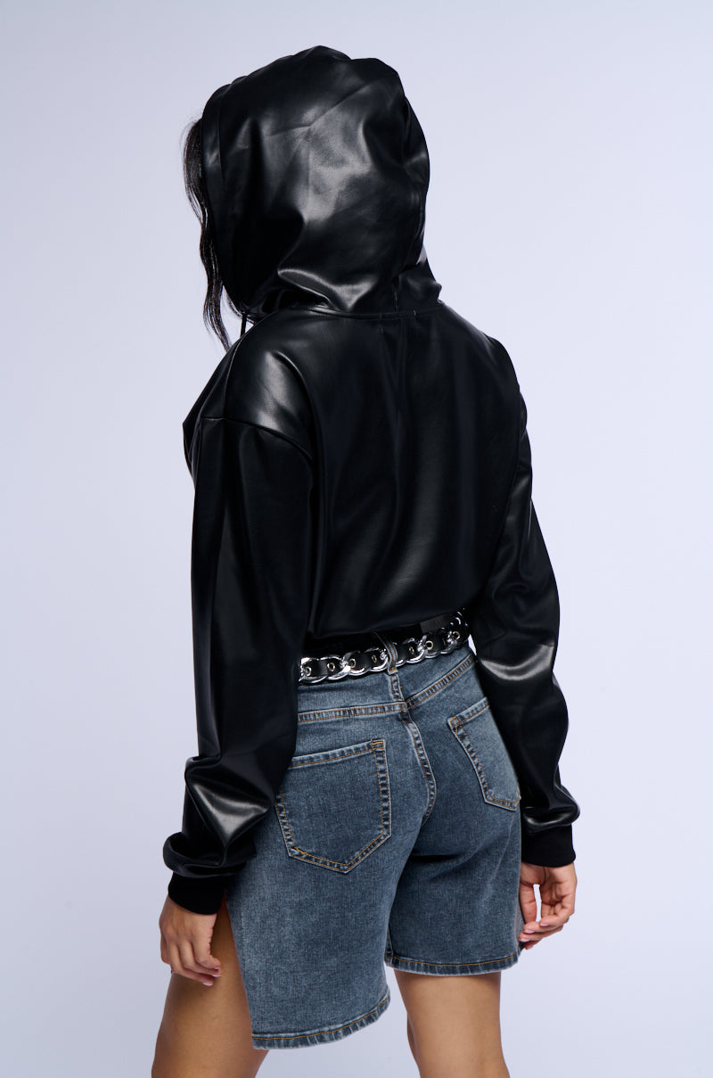 ALEX FAUX LEATHER ZIP FRONT SWEATSHIRT