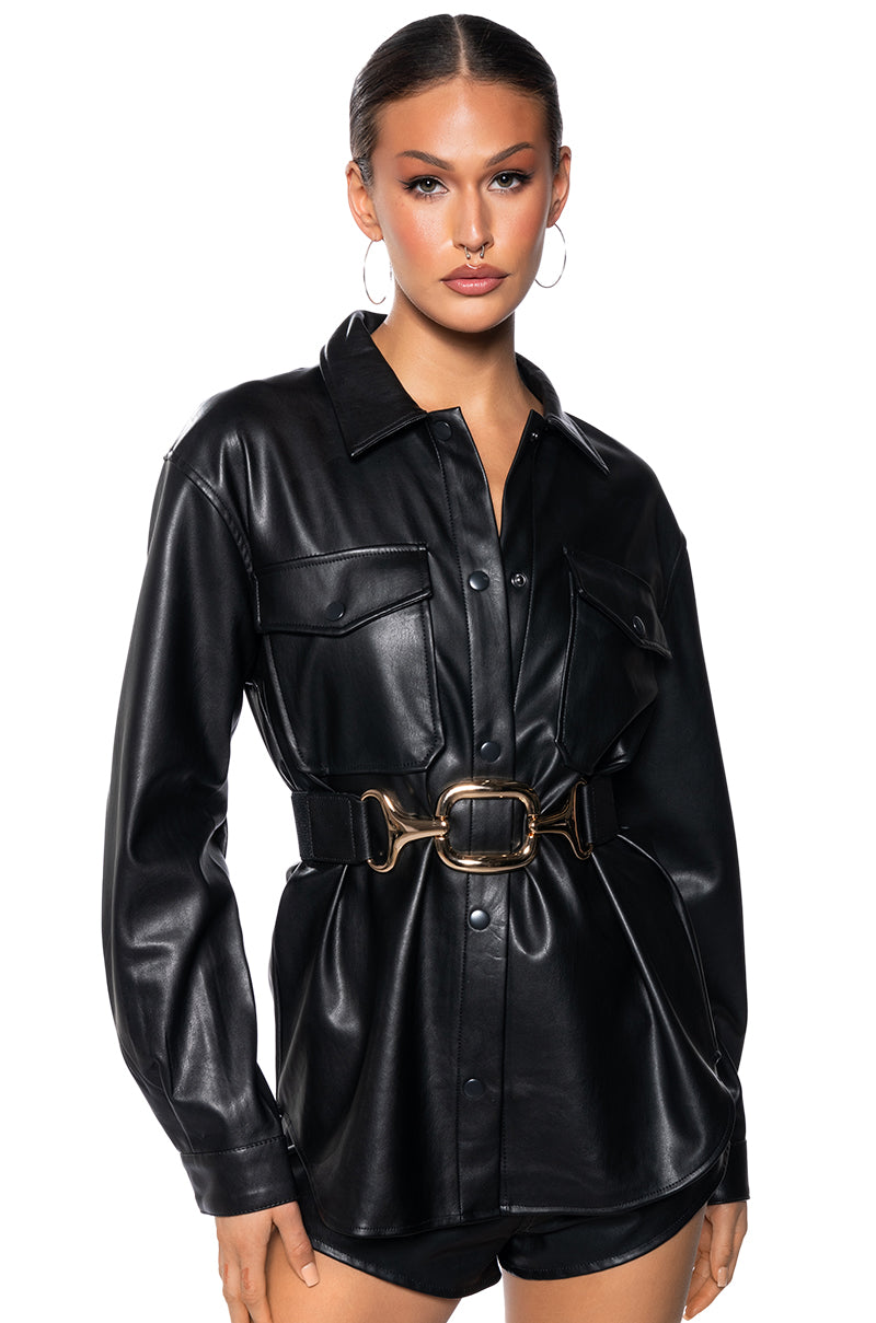 KATE FAUX LEATHER BUTTONDOWN SHIRT