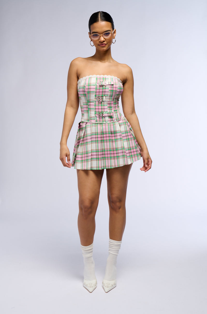 NICKI PLAID PLEATED MINI SKIRT