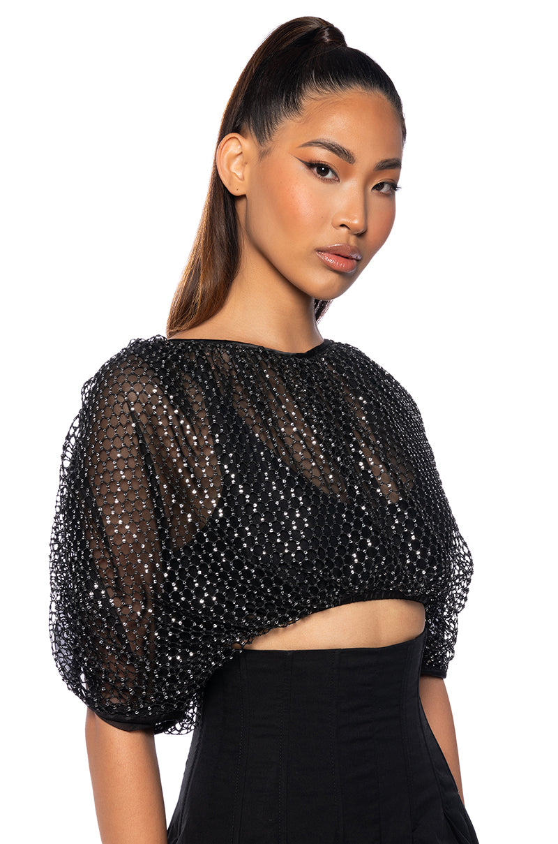 BELLA SHORT SLEEVE SEQUIN BLOUSE